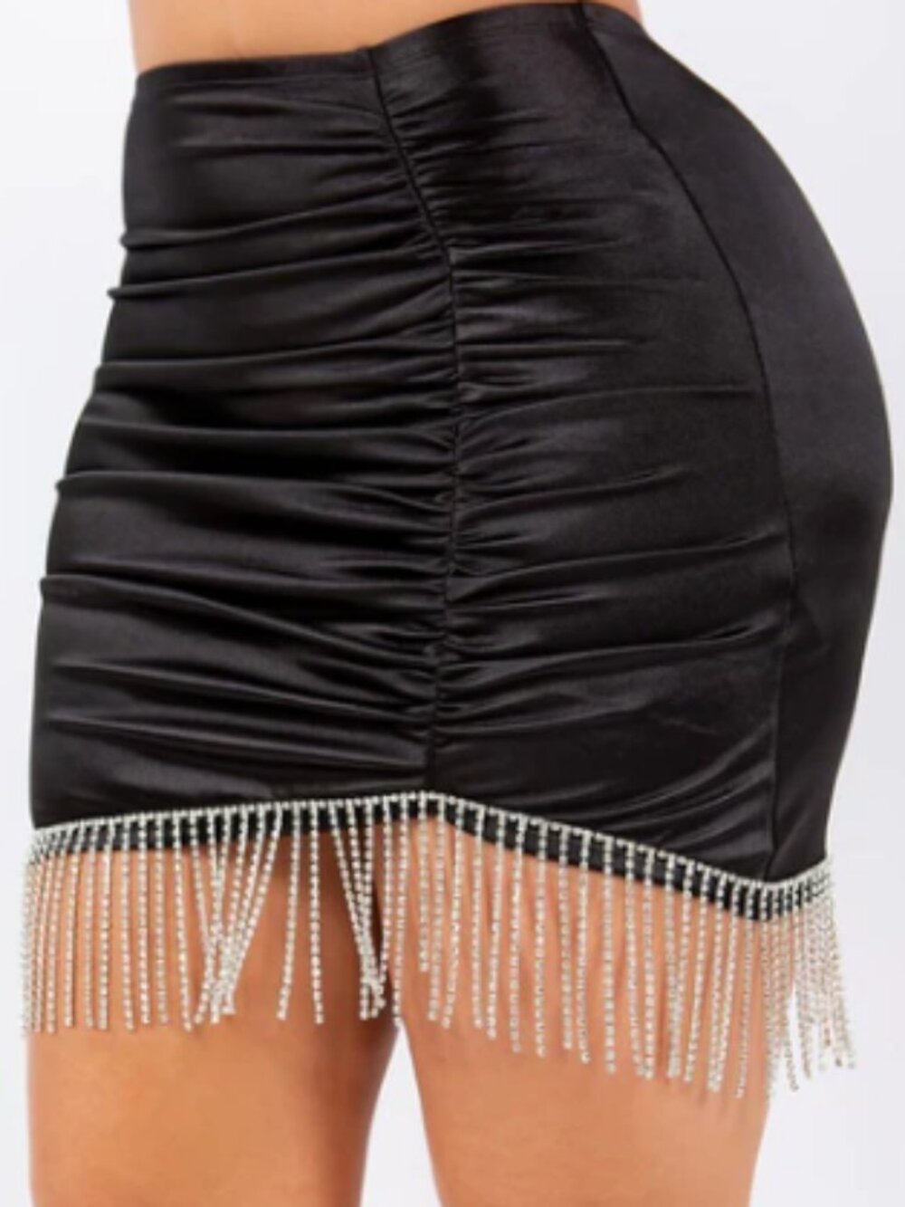 Stretchy Rhinestone Fringe Mini Skirt